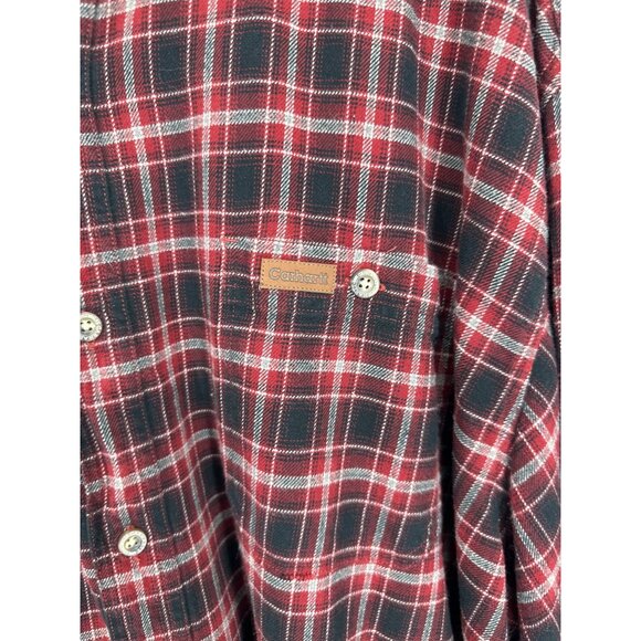 Carhartt Mens Red & Black Plaid Button Down Long Sleeve Flannel Shirt 2XL - Picture 2 of 10